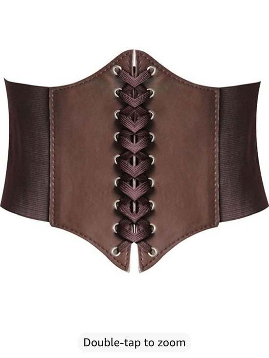 Accessories - NIP-Women Brown Elastic Corset Belt Lace Up Tie Front Renaissance Faire Cosplay